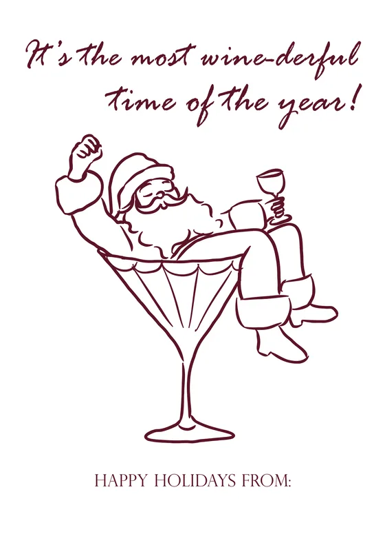 Gift tag “Wine-derful”: Santa en una copa de martini. Para la anfitriona que siempre tiene algo que brindar.