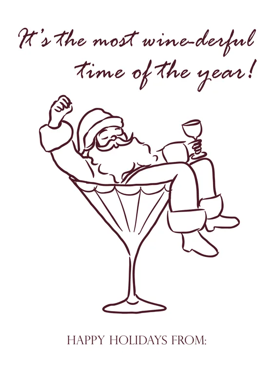 Gift tag “Wine-derful”: Santa en una copa de martini. Para la anfitriona que siempre tiene algo que brindar.