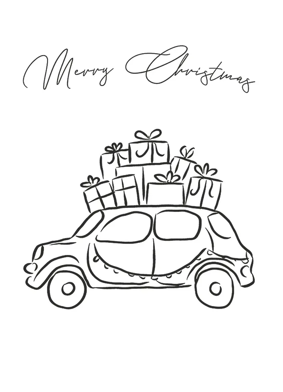 Gift tag “En camino”: Un auto cargado de regalos, rumbo a la cena. Para quien llega con las manos llenas.